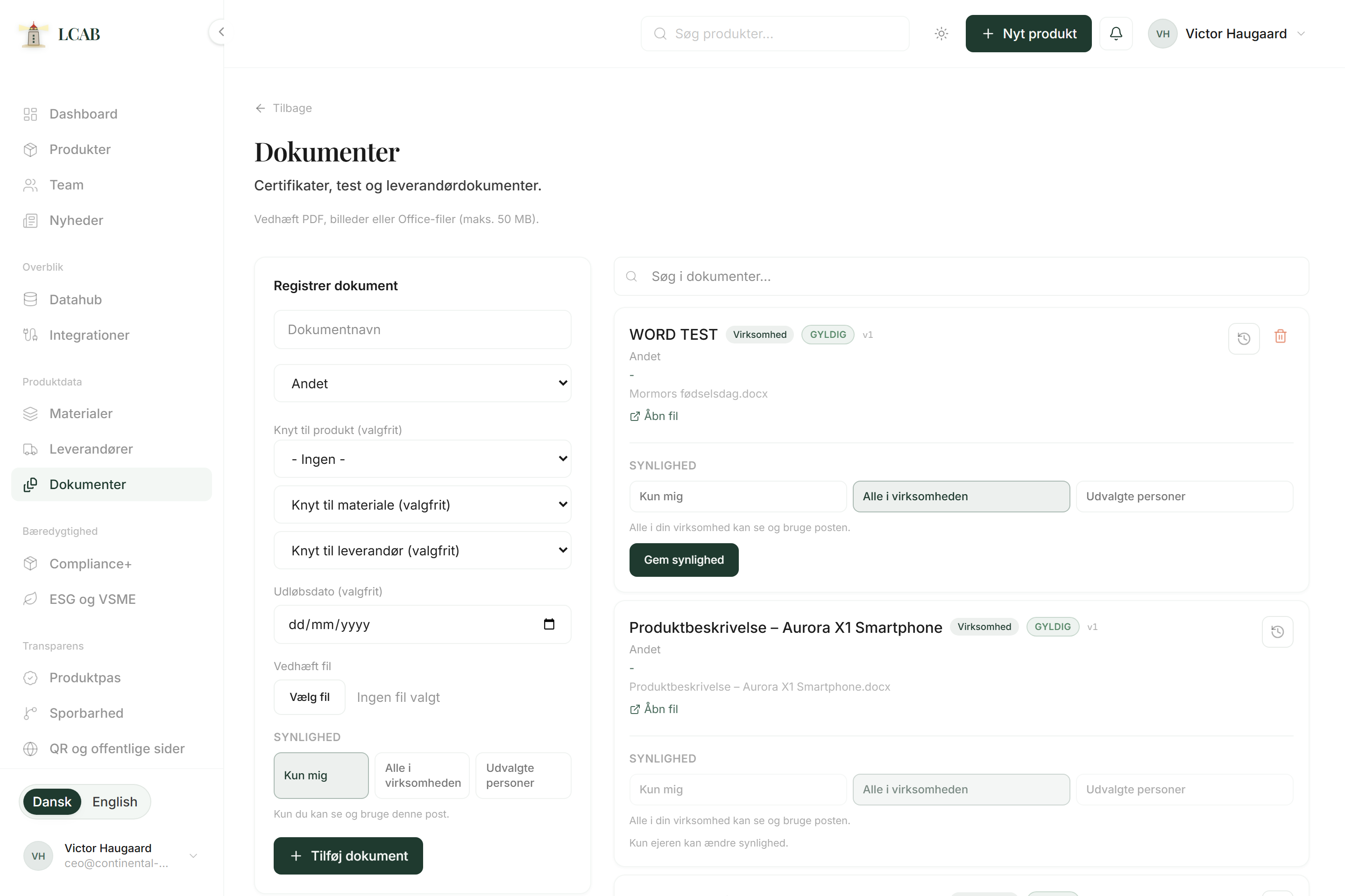 Dokumentbibliotek knyttet til produktet