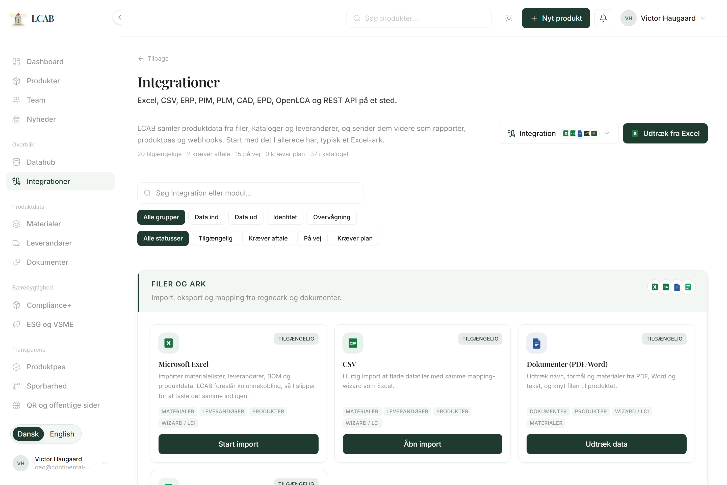 LCAB integrationer med Excel, CSV og kommende systemer