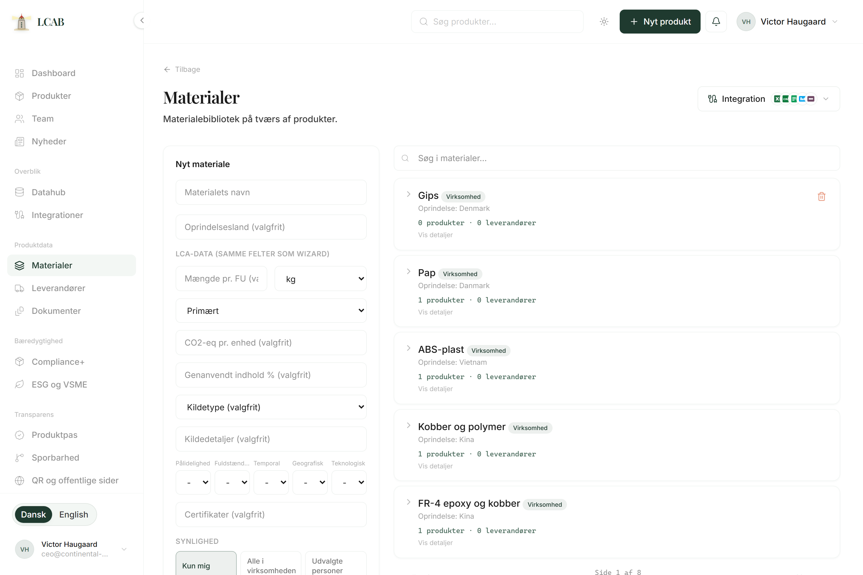 Materialer og stykliste i LCAB