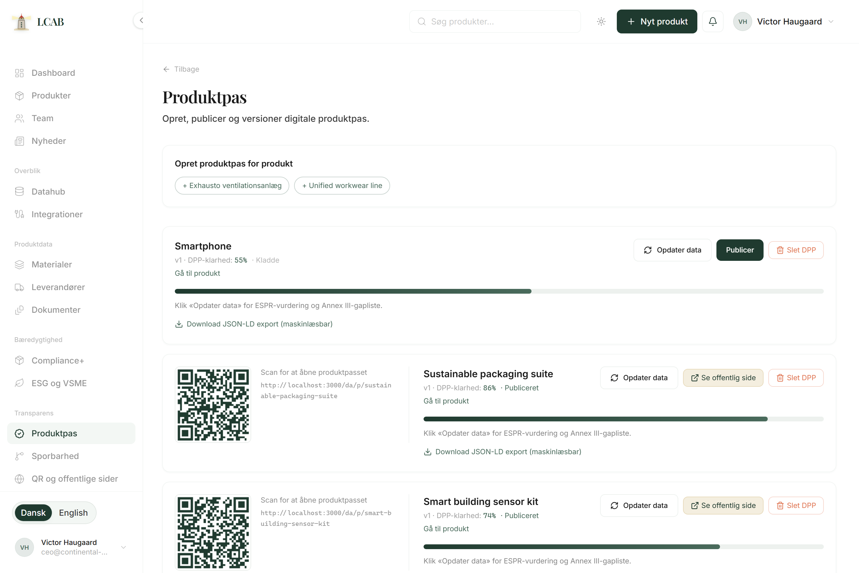 Digitalt produktpas med QR og offentlig side
