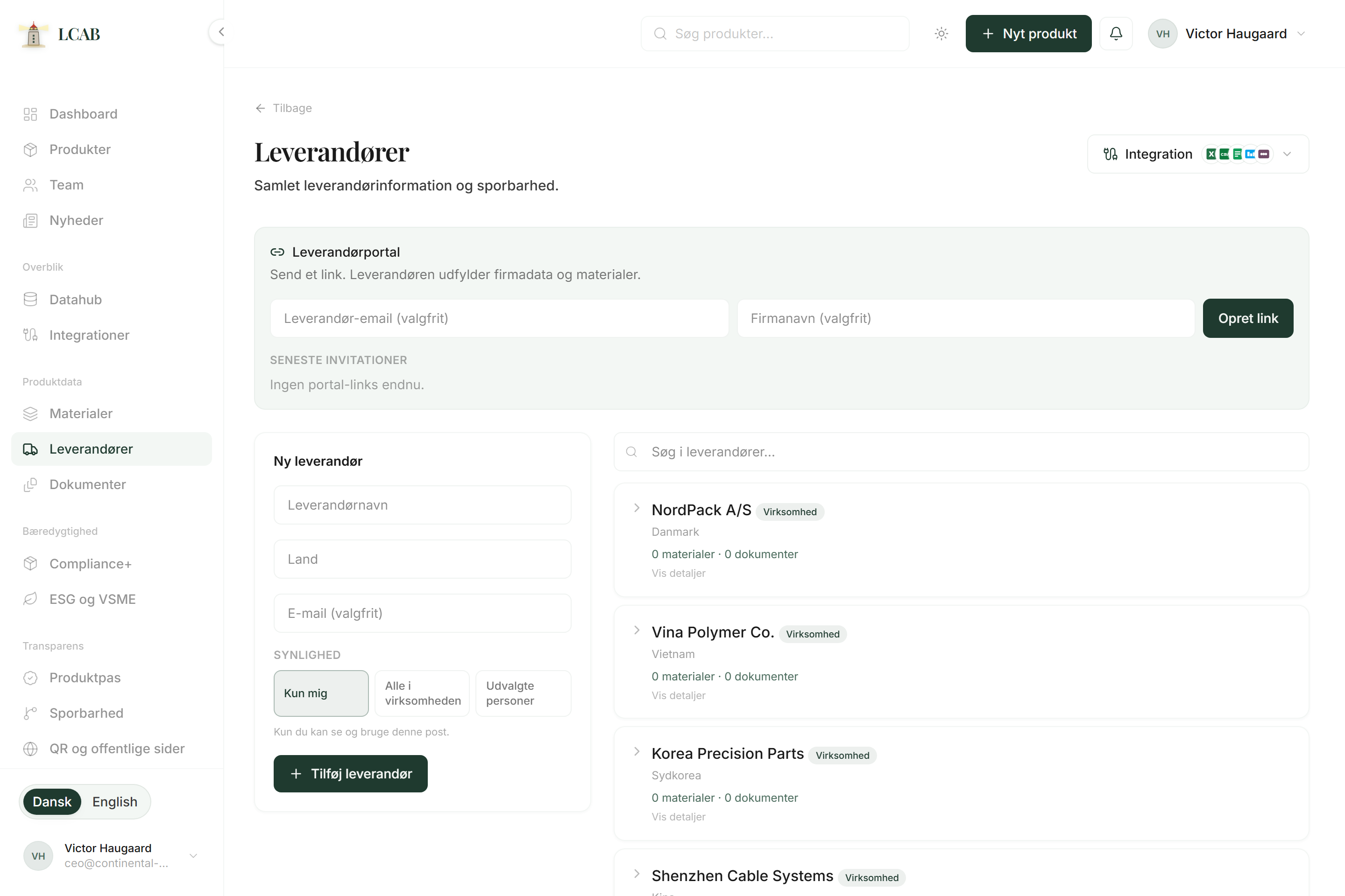 Leverandøroversigt i LCAB