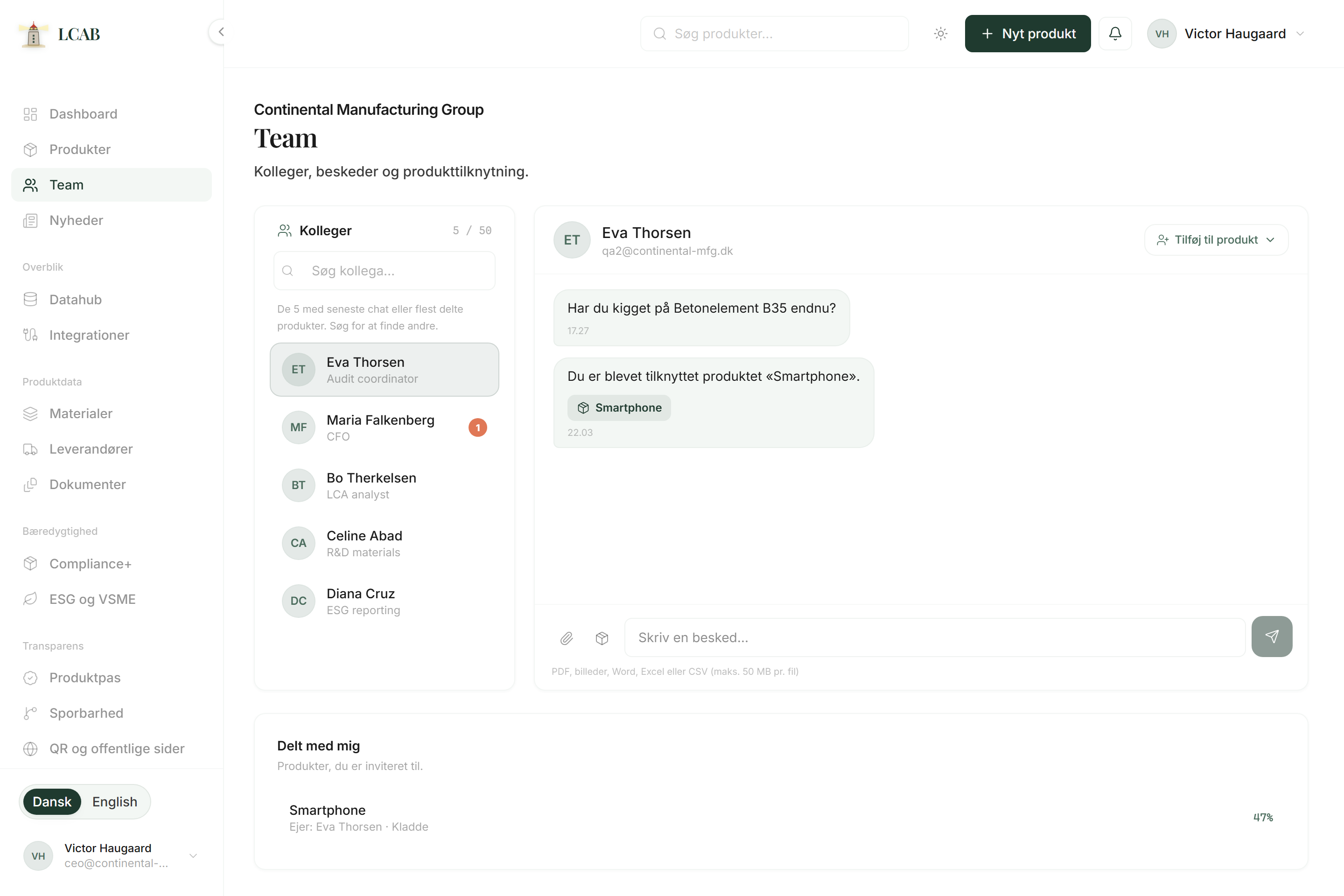 LCAB team page with colleagues and messages